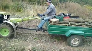 Мотоблок Зубр 8 Зубр в работе! На прицепе 300 кг дров!