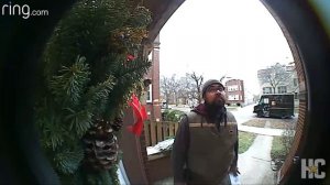 Squirrel jumps on UPS delivery man