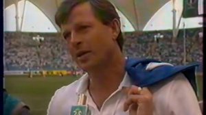 Bob Gansler, head coach of U.S. soccer team, in 1989 Youth World Cup finals, Channel 2, Saudi TV