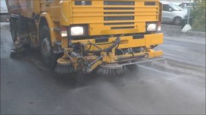 Scania P93 HL Sweeper Truck Cleaning A Road