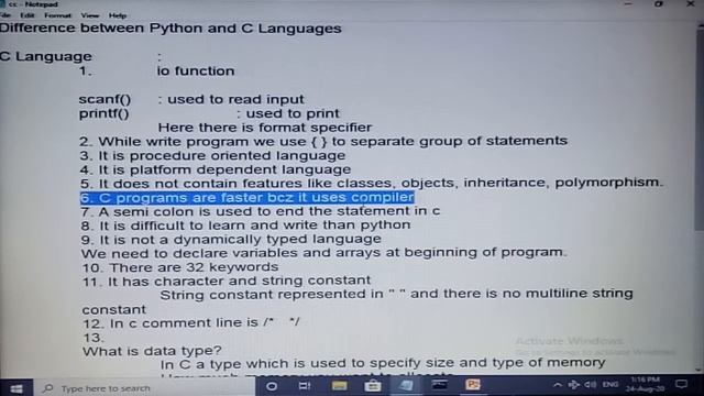 Differences between  c language  and Python