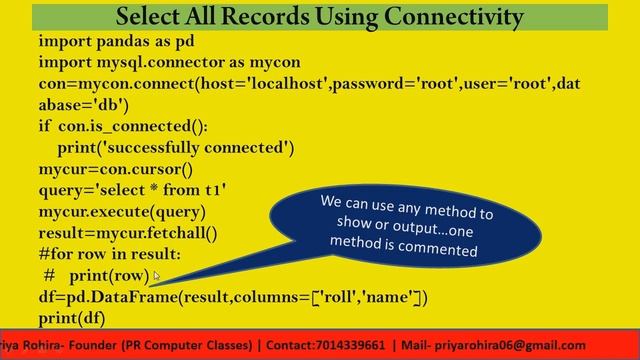 select all records with connectivity between Python and My SQL ...