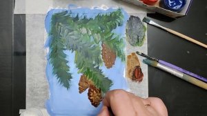 Рисуем шишки гуашью