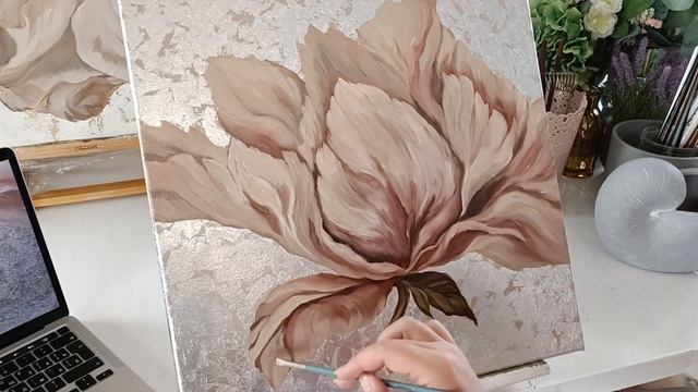 Процесс написания и обзор картины с пионом "Нежность" - советы по живописи смотреть онлайн