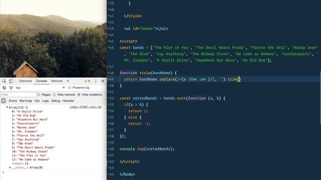 JavaScript Practice: Sorting Band Names without articles - #JavaScript30 17/30