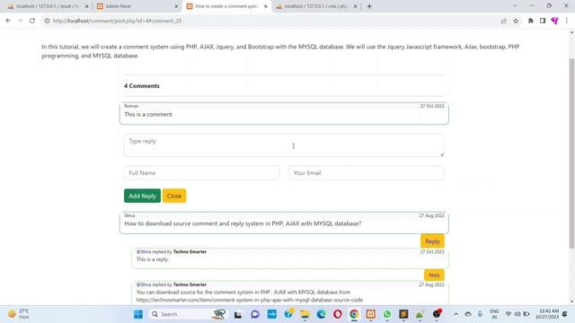 Comment system in PHP | Comment and reply form with auto refresh in PHP and MYSQL смотреть онлайн
