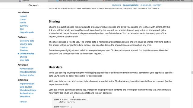 Clockwork - отладочная панель для PHP