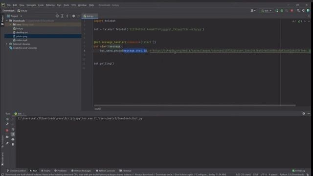 Создаем телеграм бота в Python на платформа Pycharm.Отправка файлов боту. смотреть онлайн