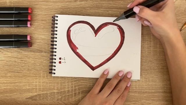 Как нарисовать сердечко карандашом и скетч маркерами | Рисунок для детей, поэтапно и легко