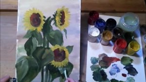Урок рисования гуашью. Подсолнухи