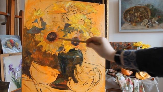 Процесс создания натюрморта. Подсолнухи. смотреть онлайн