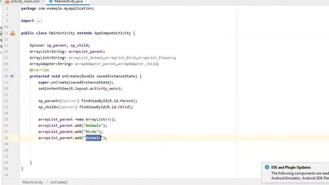 Spinner in android | Create Dependent Spinner android studio part1