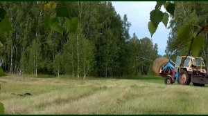 ПО грязи в лесу на тракторе ЮМЗ с ПТС-4 с сеном в рулонах