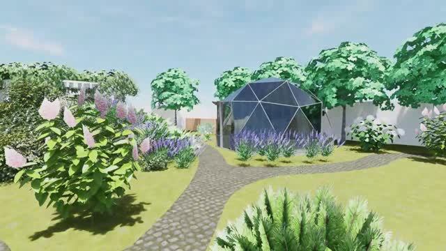 Ландшафтный дизайн-проект "Парад планет" с теплицами в виде геодезических куполов.