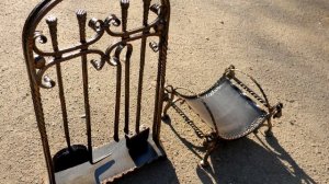 Красивый кованый каминный набор с дровницей из металла ковка художественная