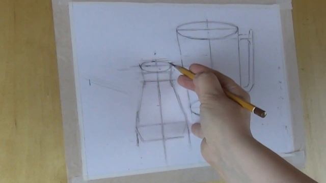 Линейно-конструктивный рисунок натюрморта из двух предметов конической формы. Часть 1