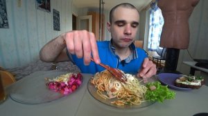 МУКБАНГ СПАГЕТТИ / ПАСТА С МЯСОМ / ВИНЕГРЕТ / САЛАТ  / БУТЕРБРОДЫ / ОБЖОР / Mukbang ASMR/ АСМР #895
