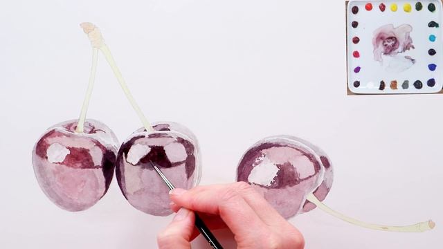 How to paint shiny 3D cherries in watercolor смотреть онлайн
