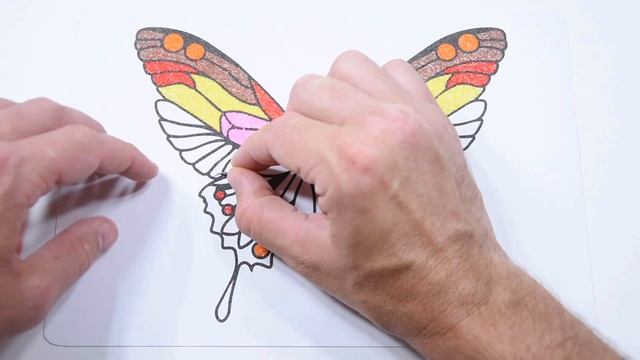 Раскраска цветным песком. Бабочка раскраска. Как раскрасить песком бабочку. Детское творчество. смотреть онлайн