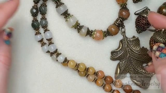 Осенние украшения из нефрита, серьги жёлуди+ссылки. Wonderful oak jade jewelry Acorn beaded earring