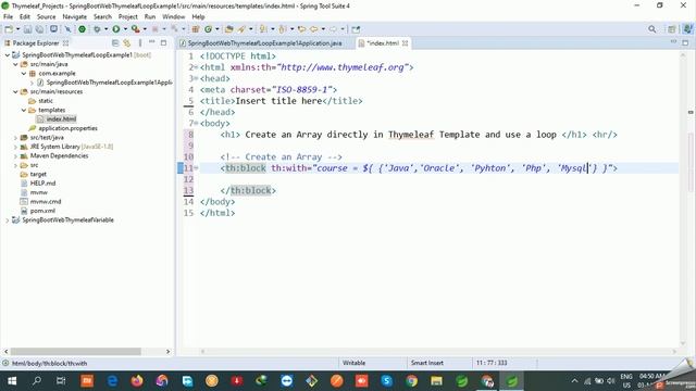 Create an Array directly in Thymeleaf Template and use a loop | Thymeleaf Tutorial in Hindi | #7