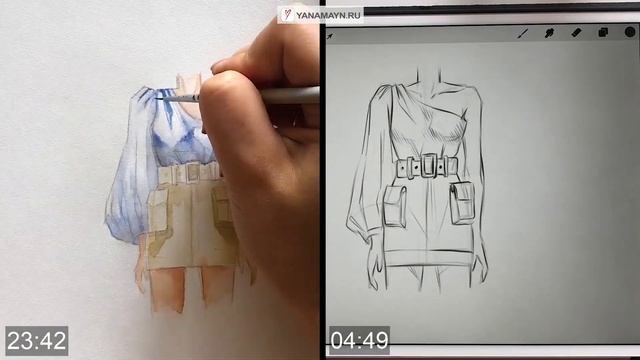 КАК РИСОВАТЬ ОДЕЖДУ? сравниваем АКВАРЕЛЬ и IPAD смотреть онлайн