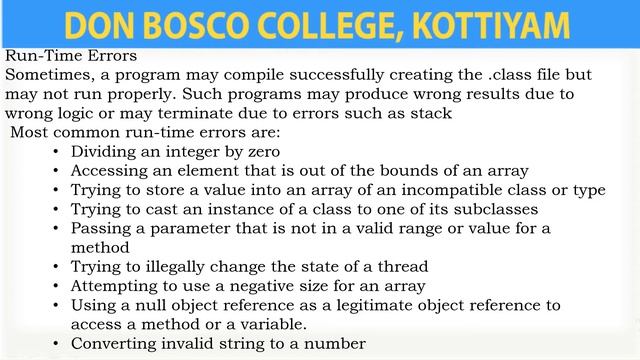 LECTURE -58 - PROGRAMMING IN JAVA - ERROR, TYPES OF ERRORS AND EXCEPTION HANDLING - BCA- S3. смотреть онлайн