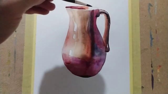 Як намалювати глечик аквареллю. Как нарисовать кувшин акварелью.