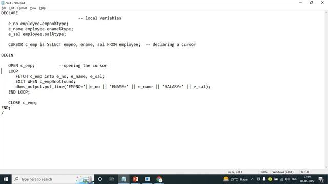 Cursors in Oracle PL SQL- ORACLE SQL & PL/SQL Full Course in Telugu-Lesson-38