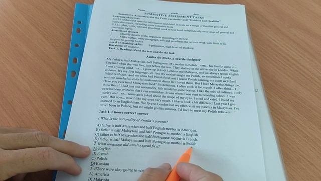 Excel9 "Hobbies and Leisure" Summative assessment for unit 1