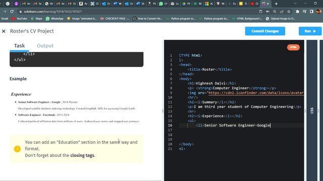 Lists + Code Repo|13.1 + 13.2|HTML Basics|SOLOLEARN Answer