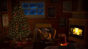 Christmas Fireplace Ambience in a Cozy Cabin - Relaxing Winter Sounds