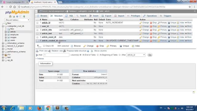 Codeigniter CRUD project bootstrap 4 creating database part 2