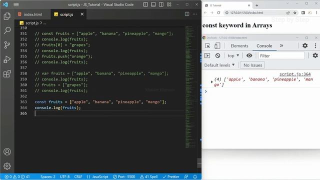 Const Keyword in Arrays  || JavaScript Tutorial for Beginners  - 61
