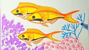 Рифовые рыбки - рисунок фломастерами и цветными карандашами.