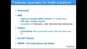 HOTEL / MOTEL / PMS features from Asterisk platforms ...Yeastar