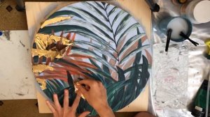 ТРОПИЧЕСКИЕ ЛИСТЬЯ АКРИЛОМ. КАРТИНА АКРИЛОМ ПОЭТАПНО.ПОТАЛЬ И СМОЛА НА КАРТИНЕ. ССЫЛКА НА ТРАФАРЕТ