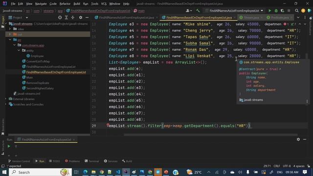 Find Employee names from a list based on dept using java 8 streams смотреть онлайн