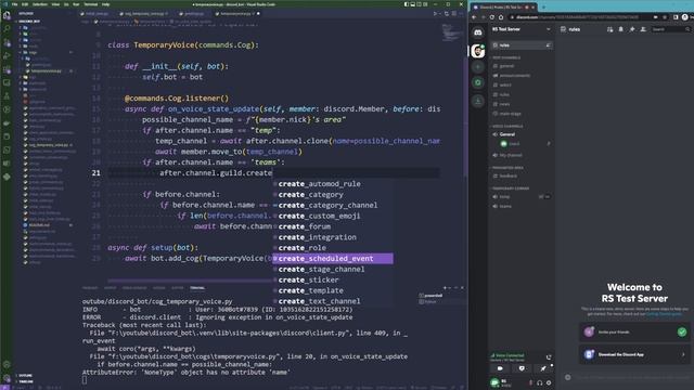 Offer temporary voice channels for users with discordpy