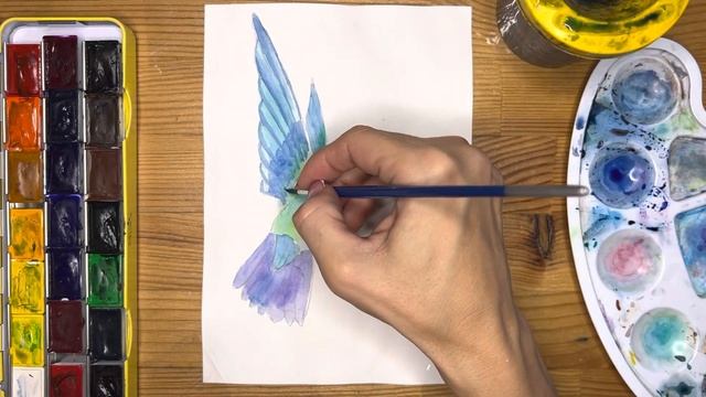 Как нарисовать колибри карандашом и акварелью начинающим | Рисунок для детей