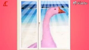 Розовый гусь смотрит в окно, хочет понять, почему так темно