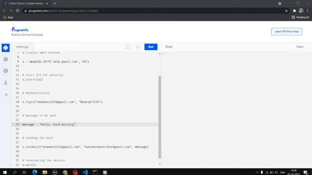use online python compiler for sending mail