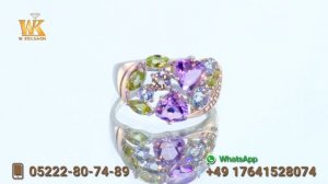 130) СЕРЬГИ и КОЛЬЦО с аметистами, хризолитами, топазами и фианитами 2303 Art 92022099,92011834