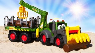 Машинки помощники: распаковка лесовоза! Развивающие мультики для детей про игры в песке