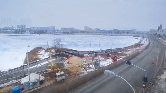 Ускоренная таймлапс съёмка строительства набережной озера "Кабан". Time-lapse. Timebox camera