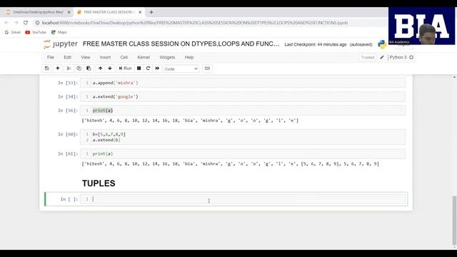 Masterclass Session on "Basics of Python" | Data Types, Loops | Become a Data Scientist with BIA