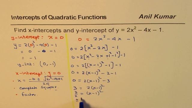 Find x and y intercept of Quadratic equation in standard form смотреть онлайн