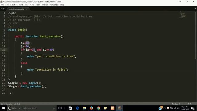 logical operator in php with object oriented programming | learn php step by step