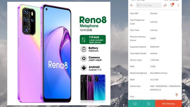 Handphone promo Reno 8 Layar full 7inci Smartphone murah Ram 8gb 256GB