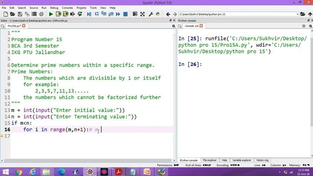 Python Lab Part 15: Determine prime numbers within a specific range.